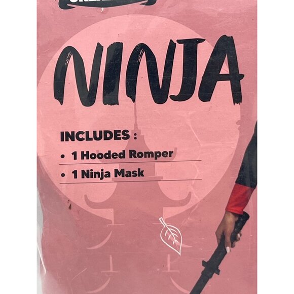 Womens Sexy Ninja Costume Set S Hooded Romper & Mask Black/Red Spooktacular Crea - Picture 6 of 8